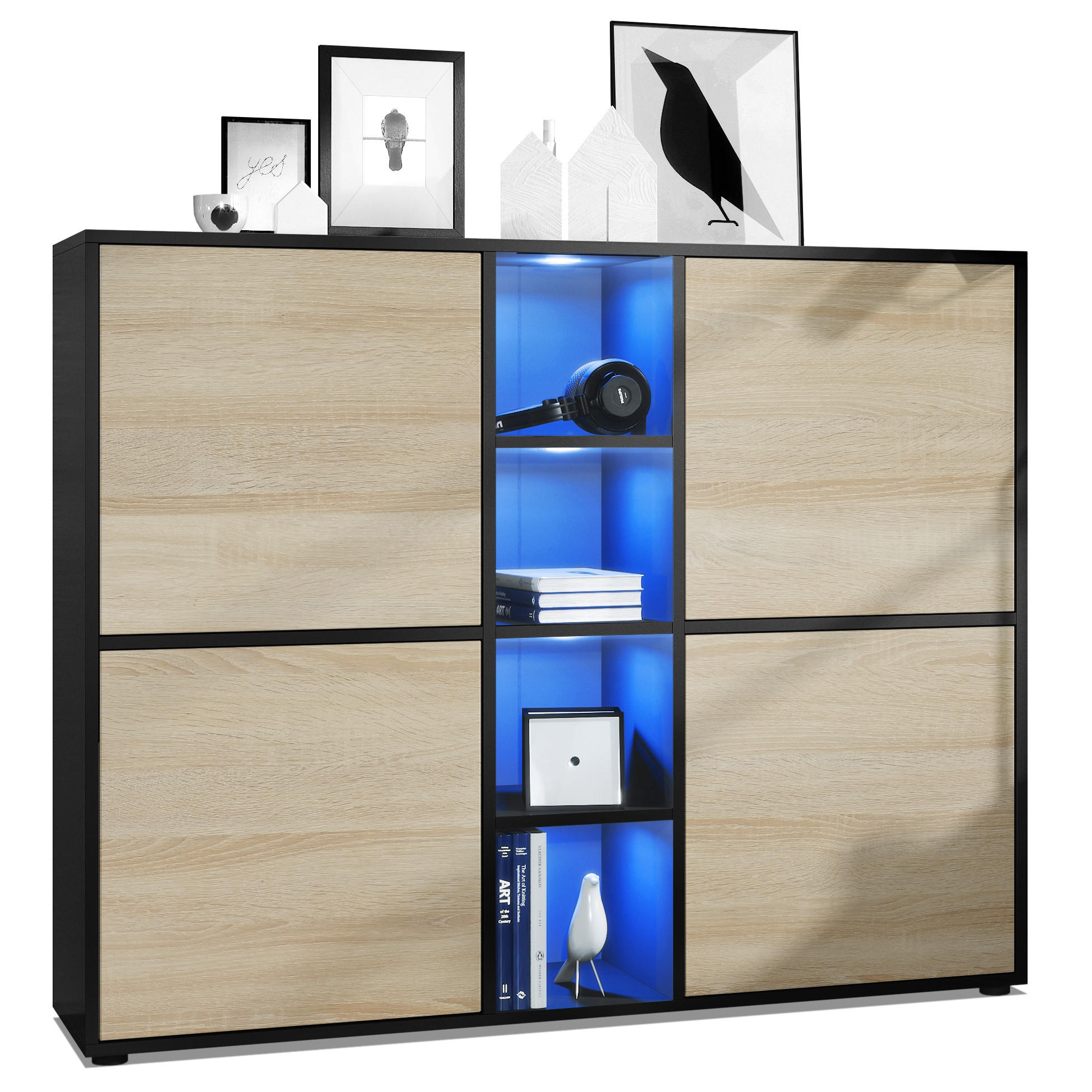 HIGHBOARD Cuba Türen in Eiche sägerau - Eiche San Remo, Holzwerkstoff (130.5/105.5/35.5cm) - Vladon