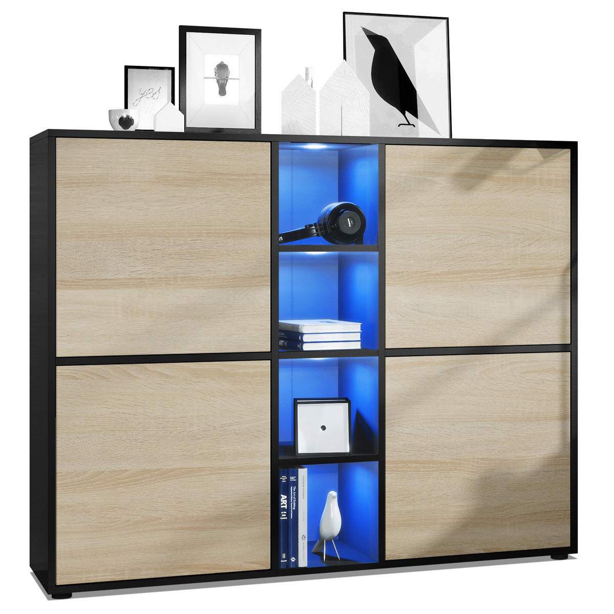 HIGHBOARD Cuba Türen in Eiche sägerau - Eiche San Remo, Holzwerkstoff (130.5/105.5/35.5cm) - Vladon