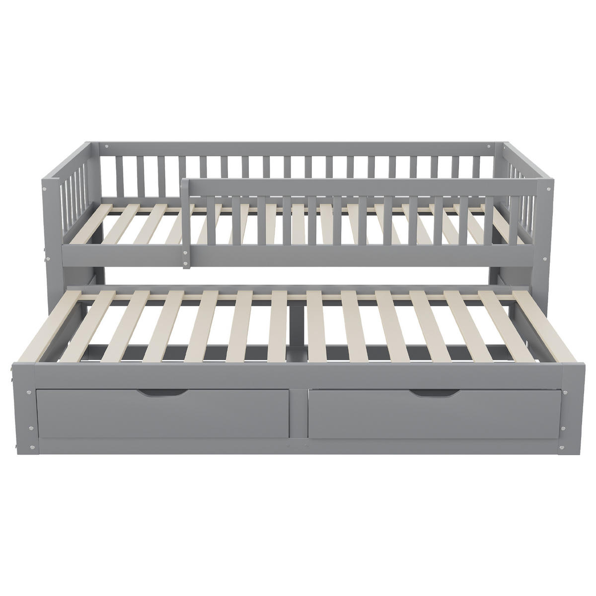 MULTIFUNKTIONSBETT 90/200 cm grau aus Holz mit Ausziehbett und 2 Schubladen - Grau, Holzwerkstoff (90/200cm) - OKWISH