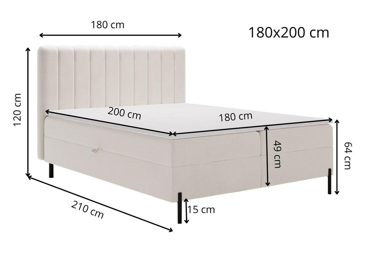 BOXBETT Primavera 180x200 Creme - Creme, Holz/Textil (180/200cm) - Graingold