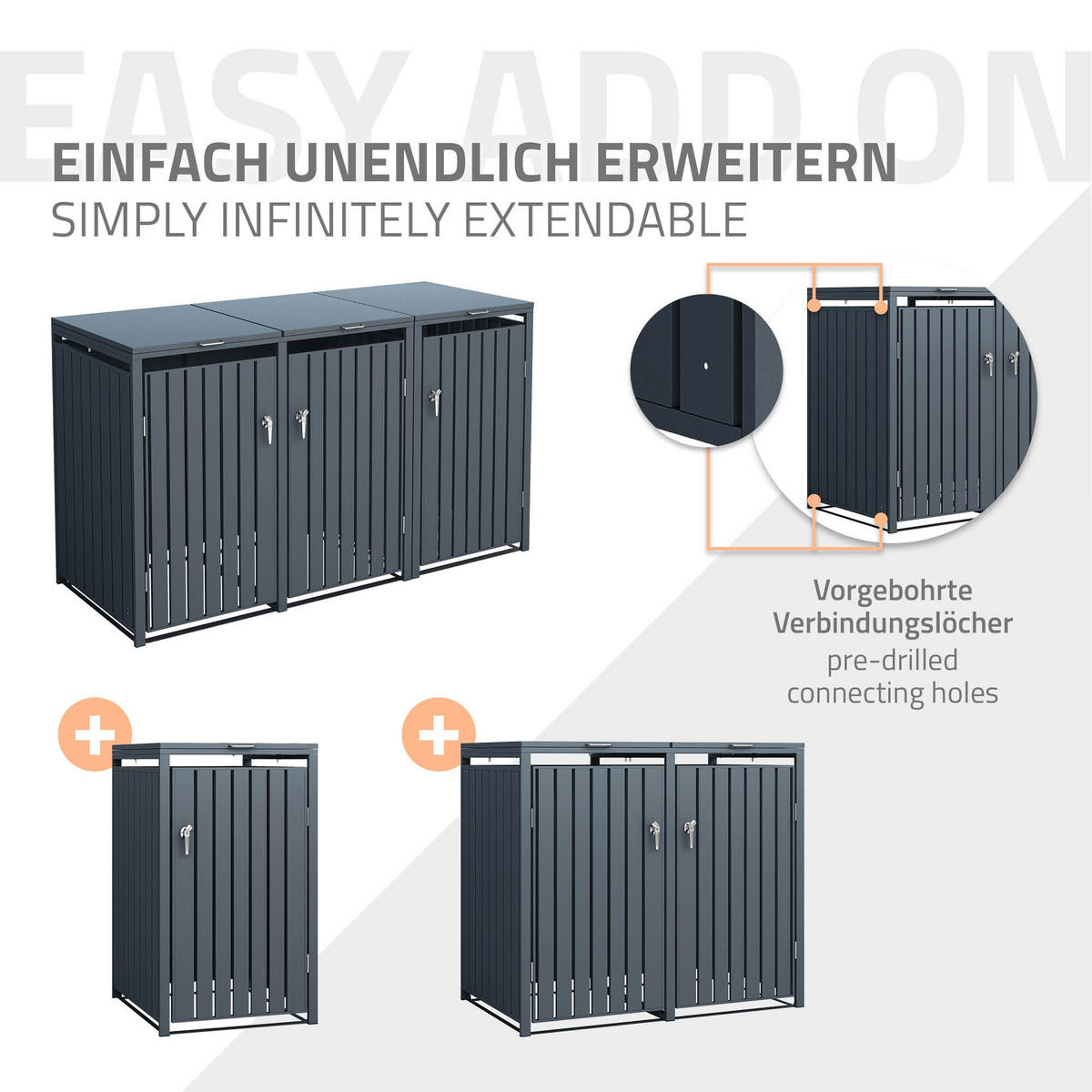 MÜLLTONNENBOX 3er Anthrazit - Anthrazit, Metall (80/116.3/200cm) - ML-DESIGN