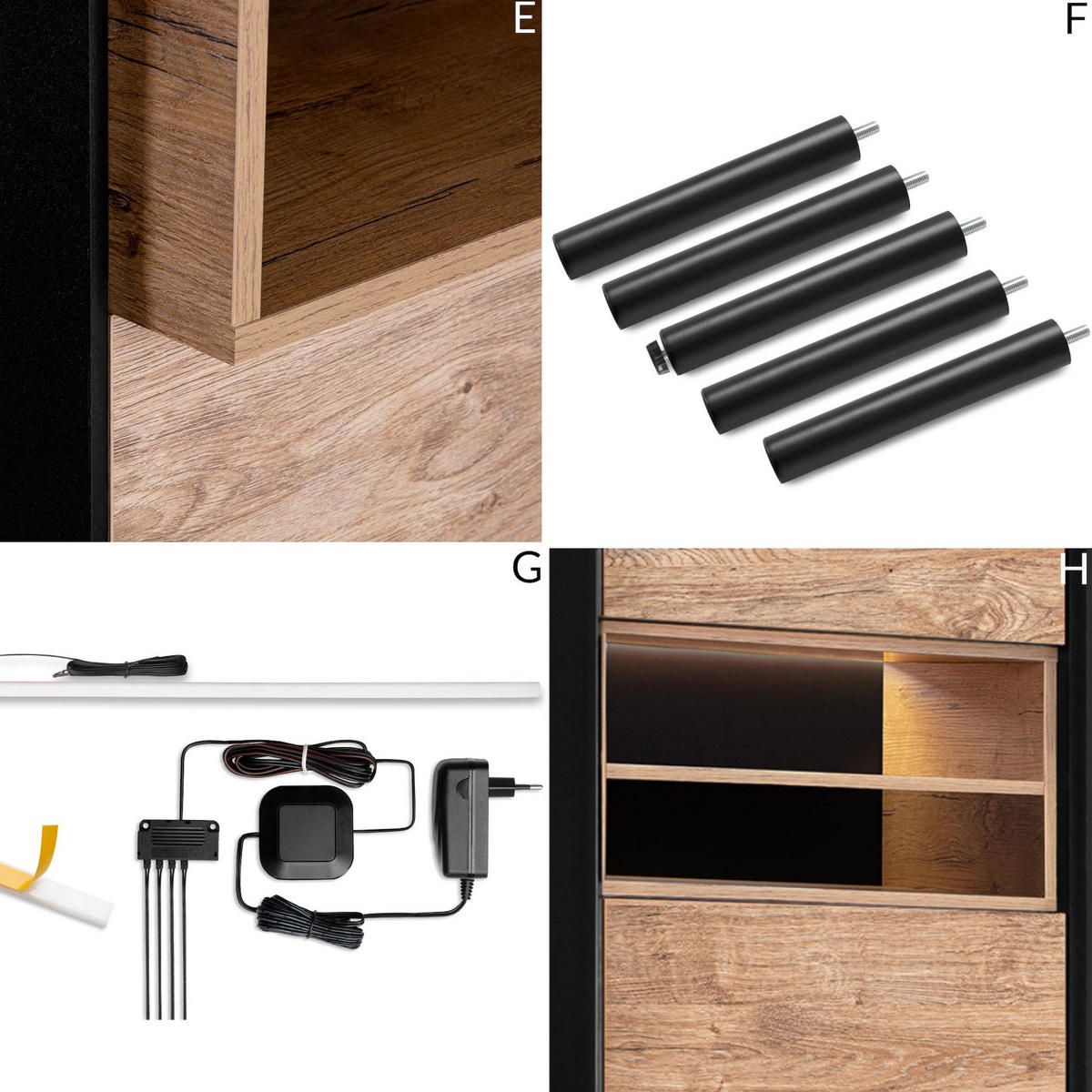 REGAL LOFTY Kreuzeinlage, schwarz / Eiche natur - Eichefarben/Multicolor, Holzwerkstoff (52/174/41cm) - KONSIMO®