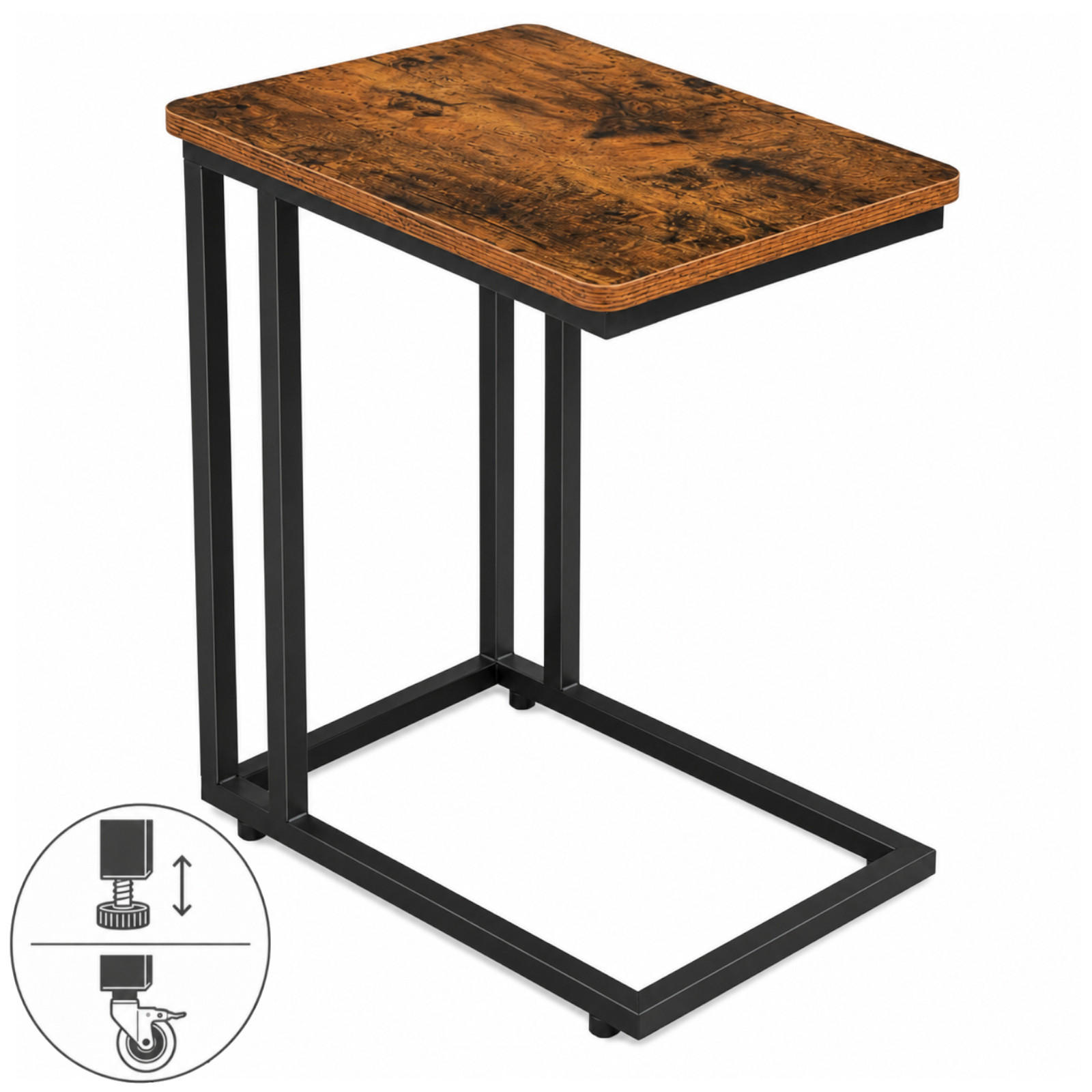 BEISTELLTISCH Metall Holzoptik Schwarz Dunkelbraun mit Rollen oder Standfüßen – 50x35x54 cm - Schwarz/Braun, Holzwerkstoff/Metall (50/35/54cm) - Begryf
