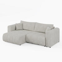 ECKSOFA RIVA Links Creme Cord-Stoff L-Form Couch mit Schlaffunktion & Bettkasten - Creme/Schwarz, Holz (255/160cm) - Barchello