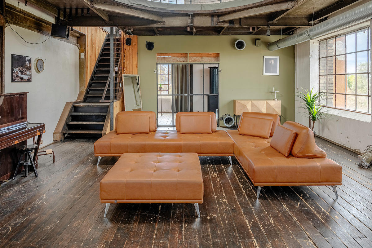 MODULSOFA MIT HOCKER WIOLO 3ER SET Braun Leder - Dunkelbraun/Silberfarben, Leder/Metall (350/83/350cm) - KAWOLA