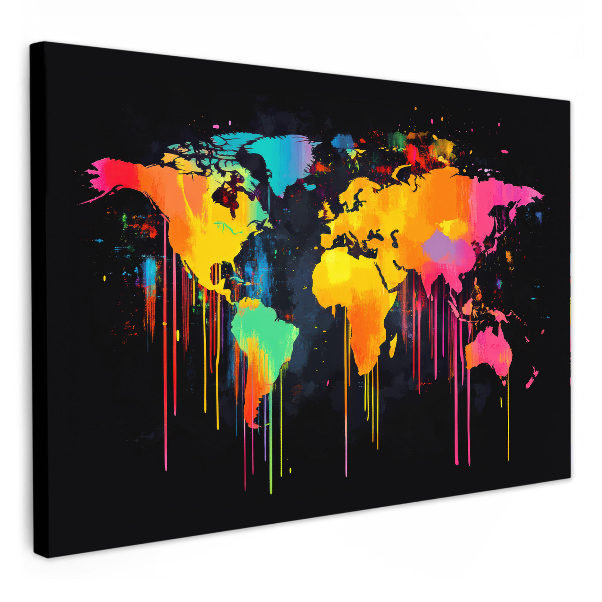LEINWANDBILD Weltkarte - Farbe - Bunt - Graffiti - Welt 120x80 cm - Multicolor, Textil (120/80cm) - MuchoWow