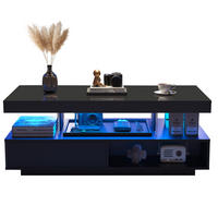 COUCHTISCH 95/50/42,5 cm Schwarz Hochglanz mit LED-Beleuchtung und 2 Schubladen - Schwarz, Holzwerkstoff (95/50/42.5cm) - Flora Grace