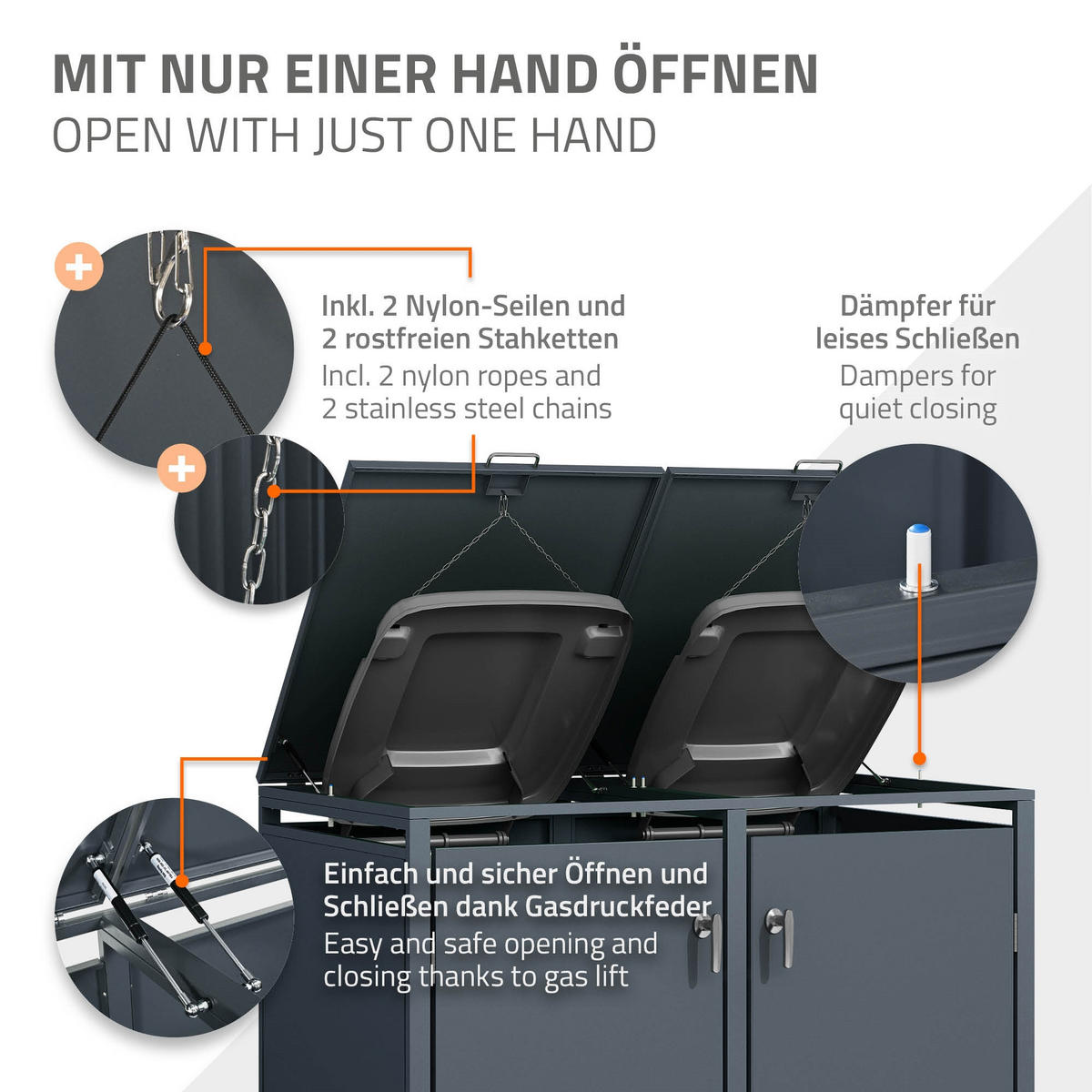 MÜLLTONNENBOX 4er Anthrazit - Anthrazit, Metall (80/116.3/264cm) - ML-DESIGN