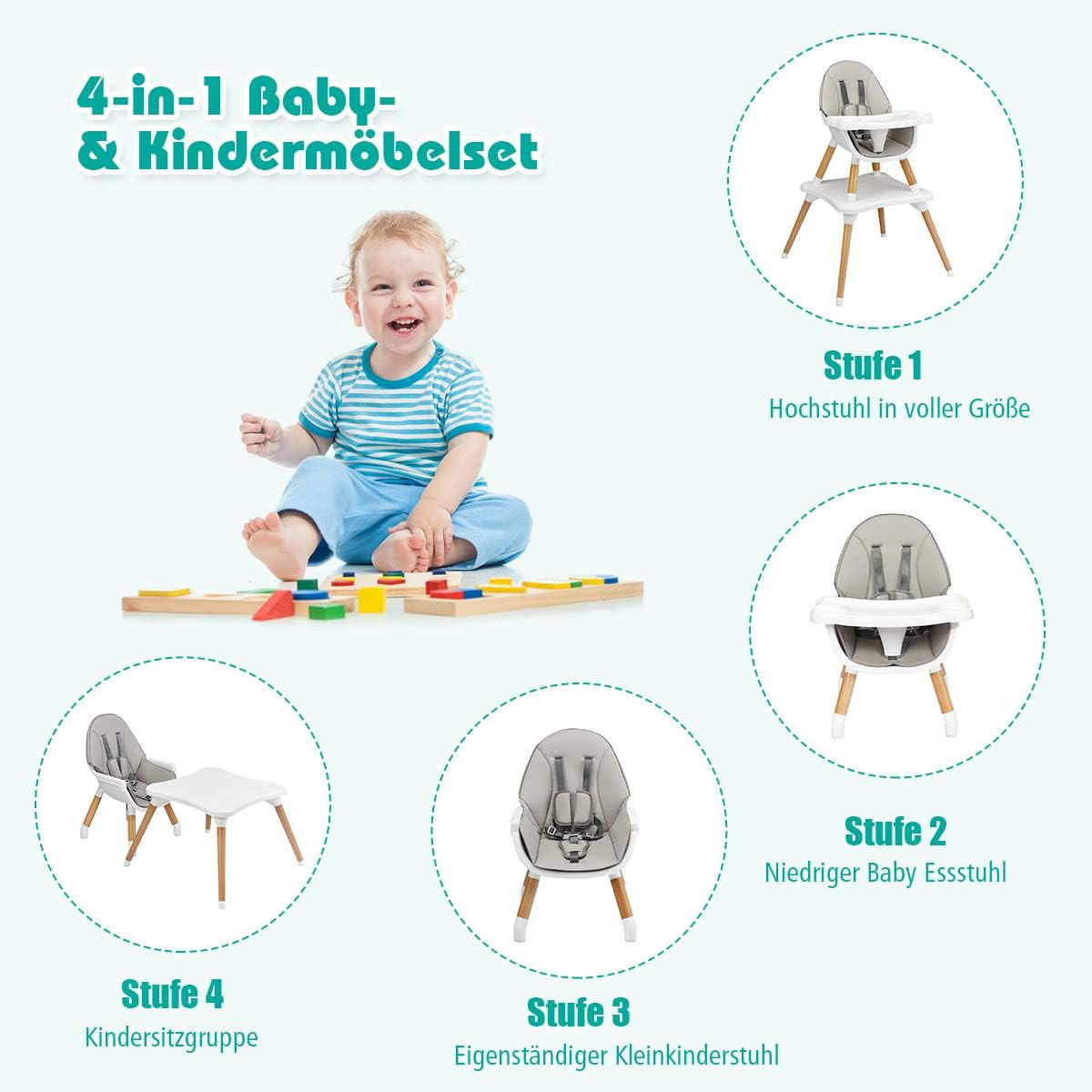 BABYHOCHSTUHL Grau - Grau, Kunststoff (62/100/62cm) - COSTWAY