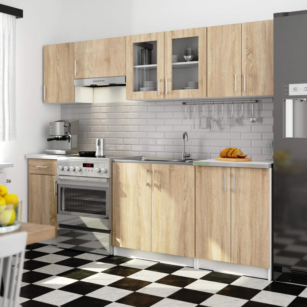 KÜCHENVITRINE Weiß, Sonoma Eiche 80x30,5x58 cm - Silberfarben/Weiß, Glas/Holzwerkstoff (80/58/30.5cm) - Akord