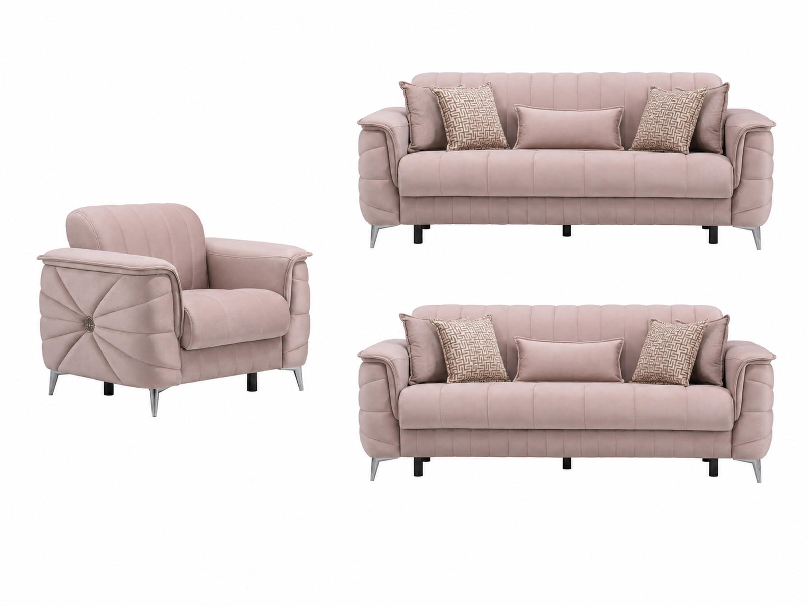 SITZGARNITUR Osorno, Beige Stellvariante 2+2+1 - Beige, Holzwerkstoff/Kunststoff (170/80/100cm)
