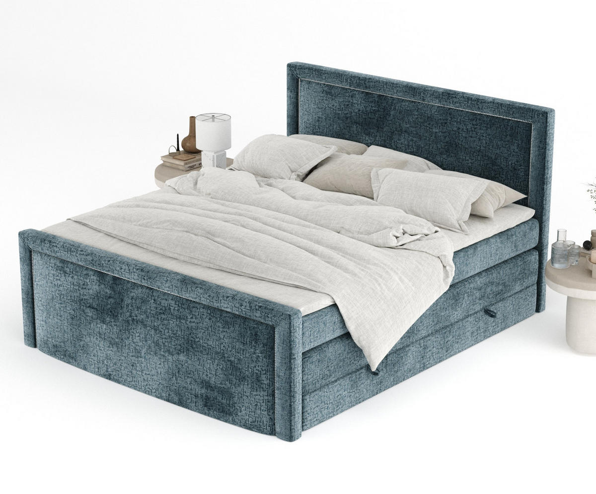 BOXSPRINGBETT Lavenda Blau 180/200 cm - Blau/Schwarz, Holz/Holzwerkstoff (180/200cm) - Maison de Reve