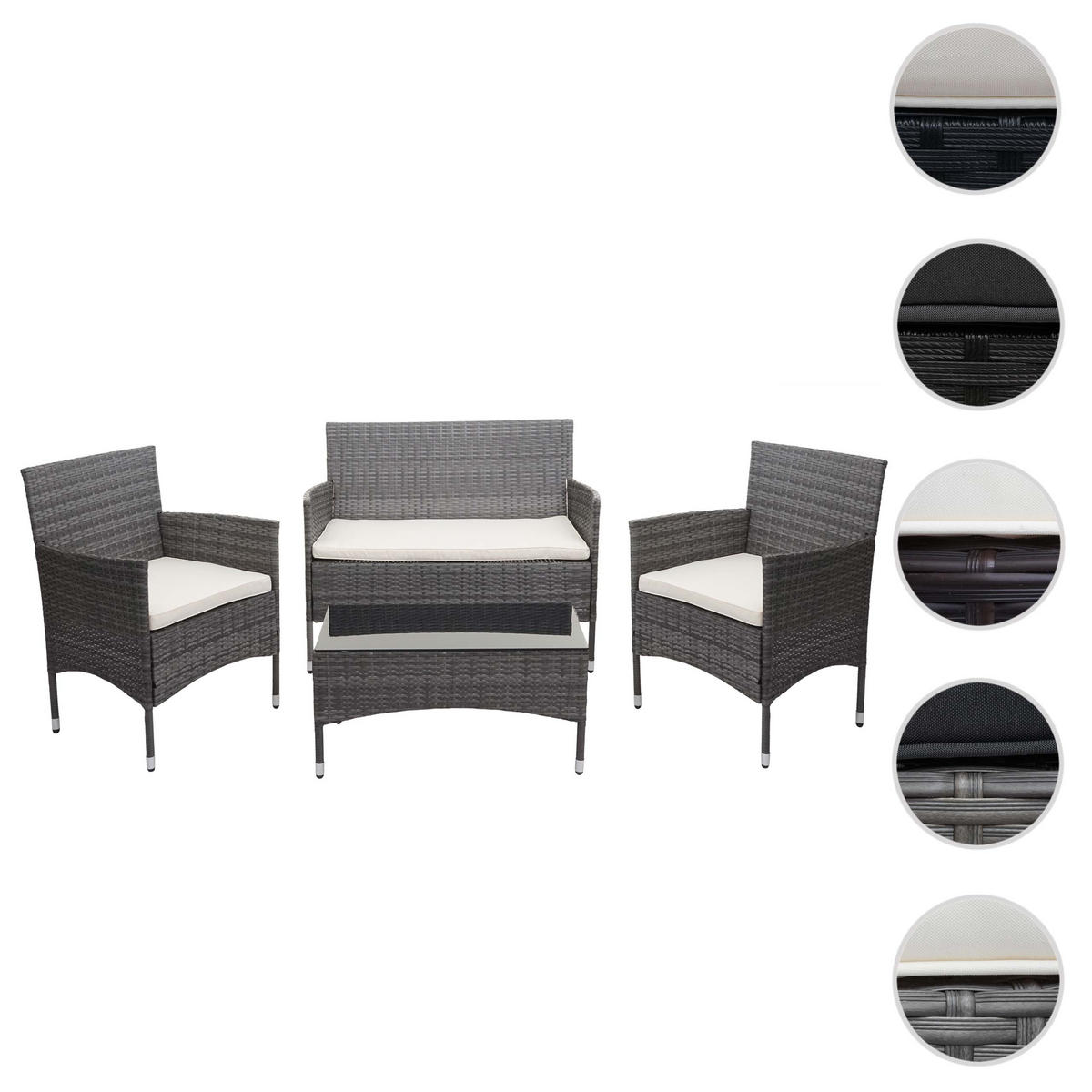 POLY-RATTAN GARNITUR Grau, Cremeweiß - Weiß/Grau, Kunststoff - MCW