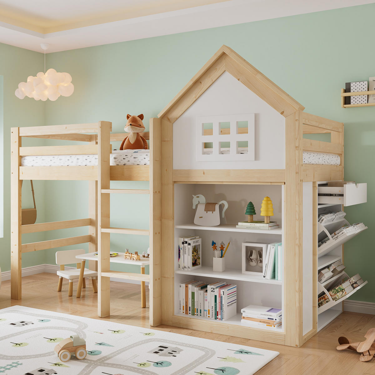 HOCHBETT 90x200 cm Kinderbett Treppe Stauraum - Weiß, Holz (90/200cm) - LEBENLANG