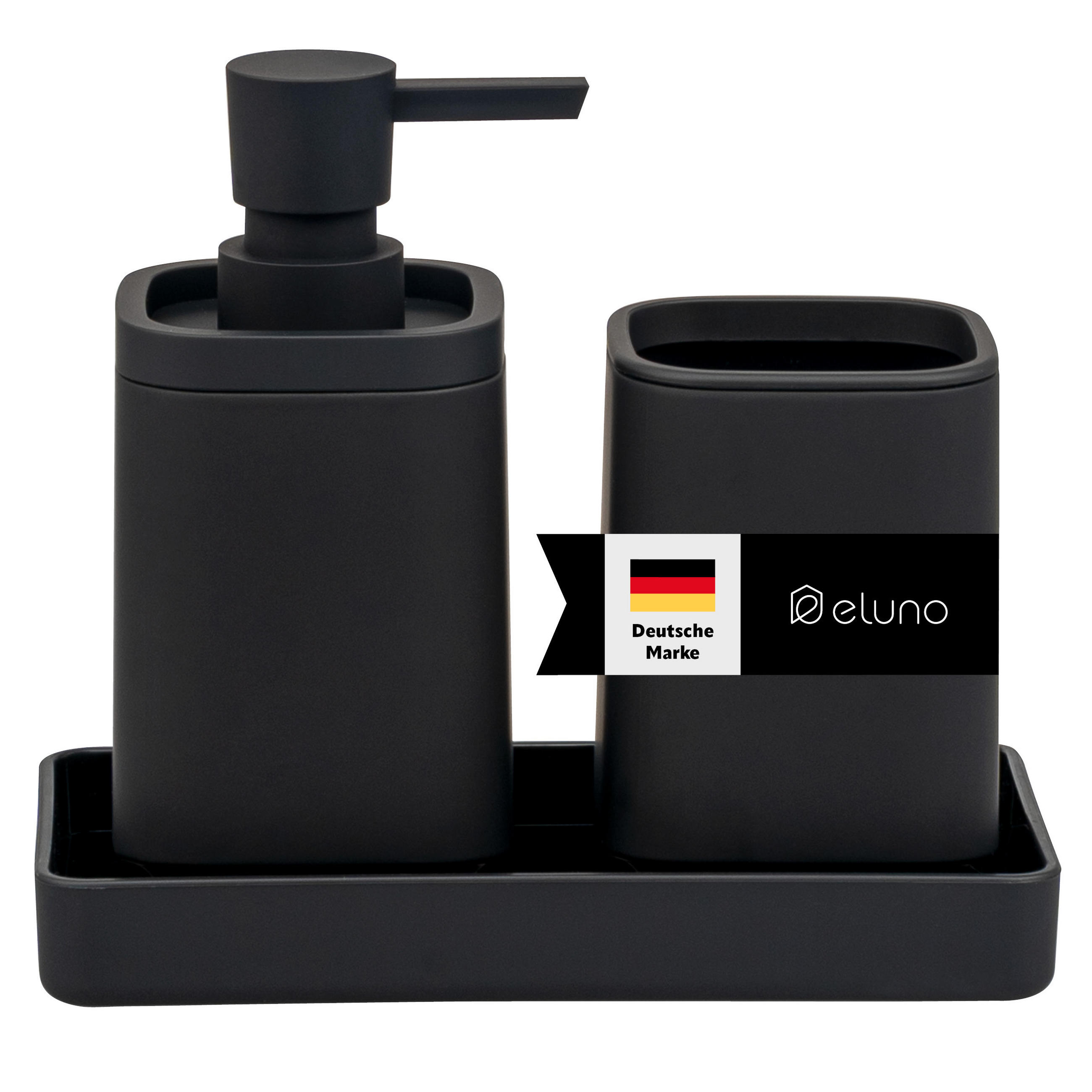 eluno Bad-Accessoires-Set Schwarz 18x2.5x9.5 cm