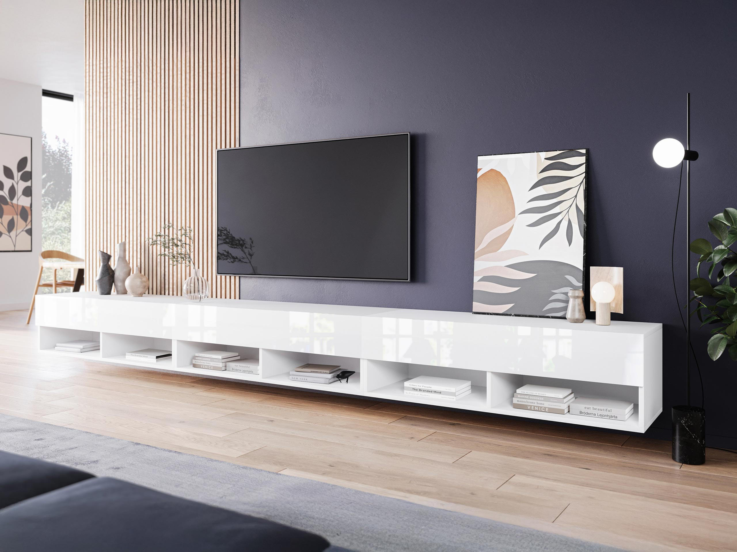 TV-LOWBOARD A300 mit weißer LED Beleuchtung - Weiß Hochglanz/Weiß, Holzwerkstoff (300/32/33cm) - MIRJAN24