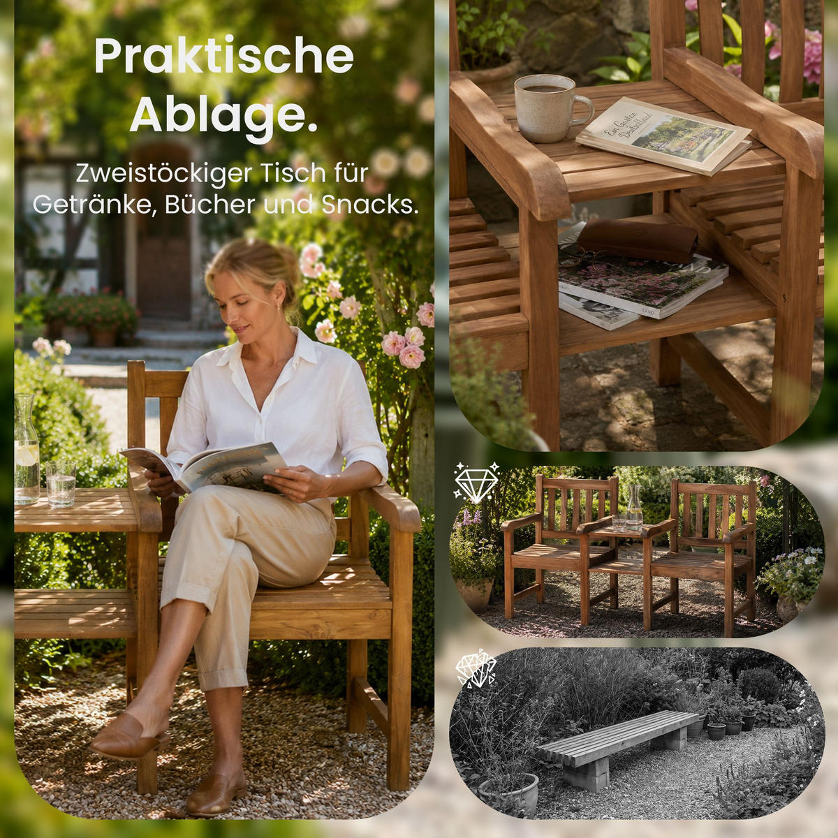 GARTENBANK 160/62 cm Holz Teak - Teakfarben, Holz (160/92/62cm) - CLP