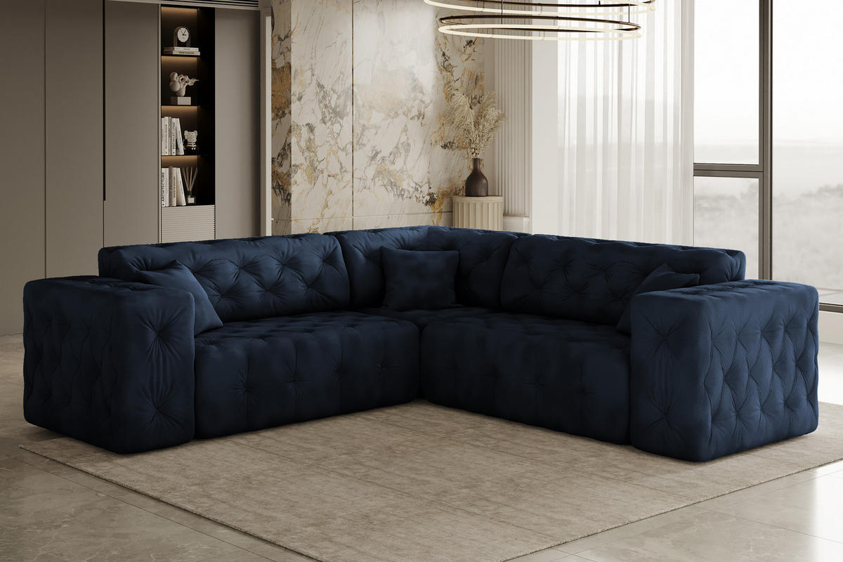 CORNER LUX, Gesteppt, Stoff Whisper, Blau - Blau, Holz/Textil (246/246cm) - Kaiser Möbel