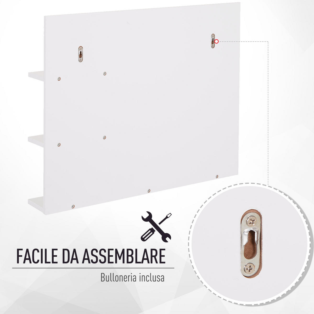 SPIEGELSCHRANK Badezimmer-Wandschrank 60 x 10 x 48 cm ,mit Spiegel und 3 Regalböden, weißer MDF-Wandschrank - Weiß, Glas (60/48/10cm) - Vallsero