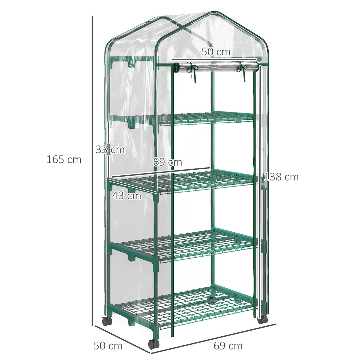 FOLIENGEWÄCHSHAUS, Stahl, Transparent - Transparent, Metall (50/165/69cm) - Outsunny