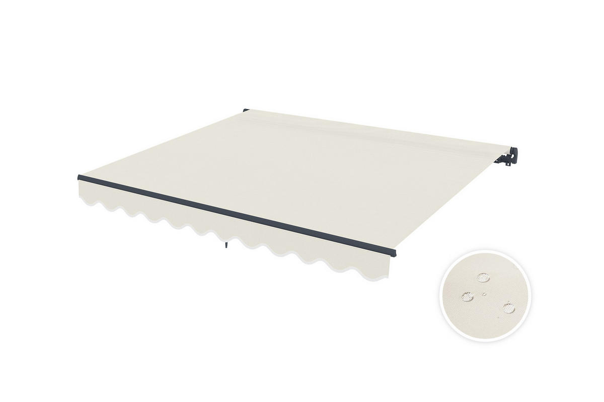 EINTEILIGE MARKISE Vecchio Beige 3m x 2,5m - Premium-Leinwand 320g/m² - Beige, Metall (295/270/250cm) - Cazeboo