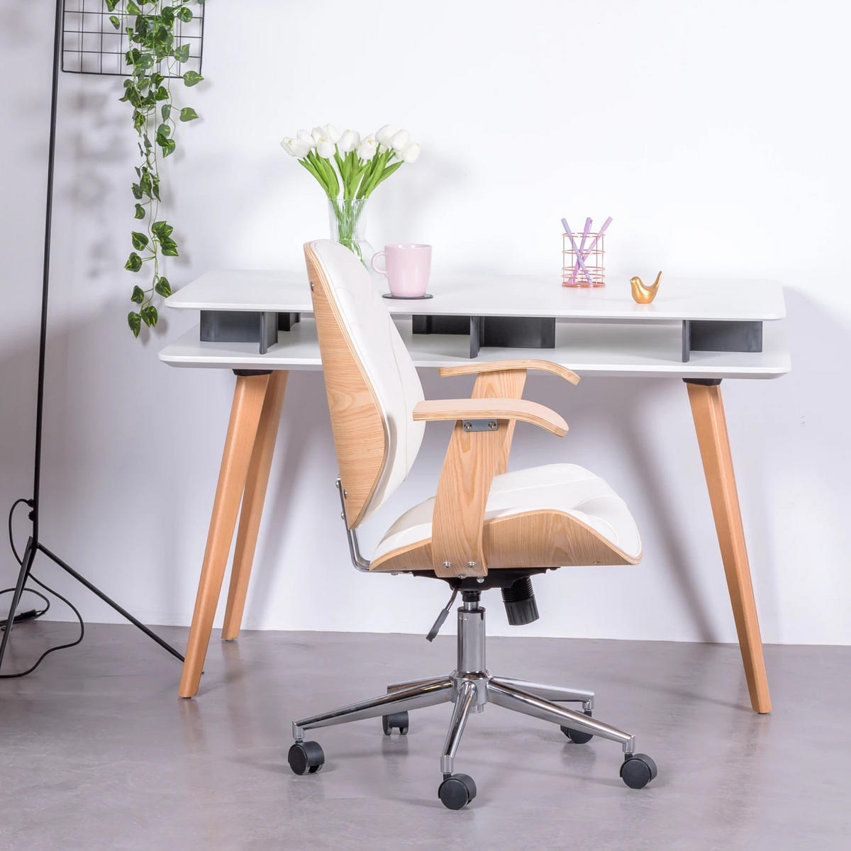 BÜROSTUHL Holz Weiß - Weiß, Holz (69/93/60cm) - Nest Dream