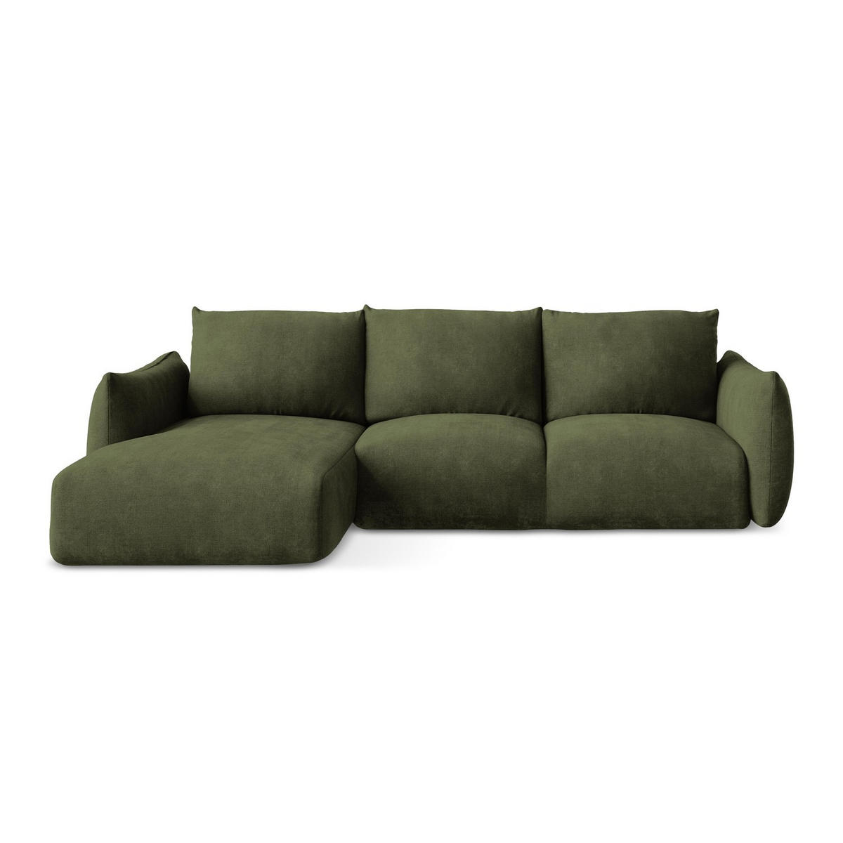ECKSOFA mit Schlaffunktion links Chenille Stoff Grün - Schwarz/Olivgrün, Holzwerkstoff/Kunststoff (242/162cm) - LaMiaSofa