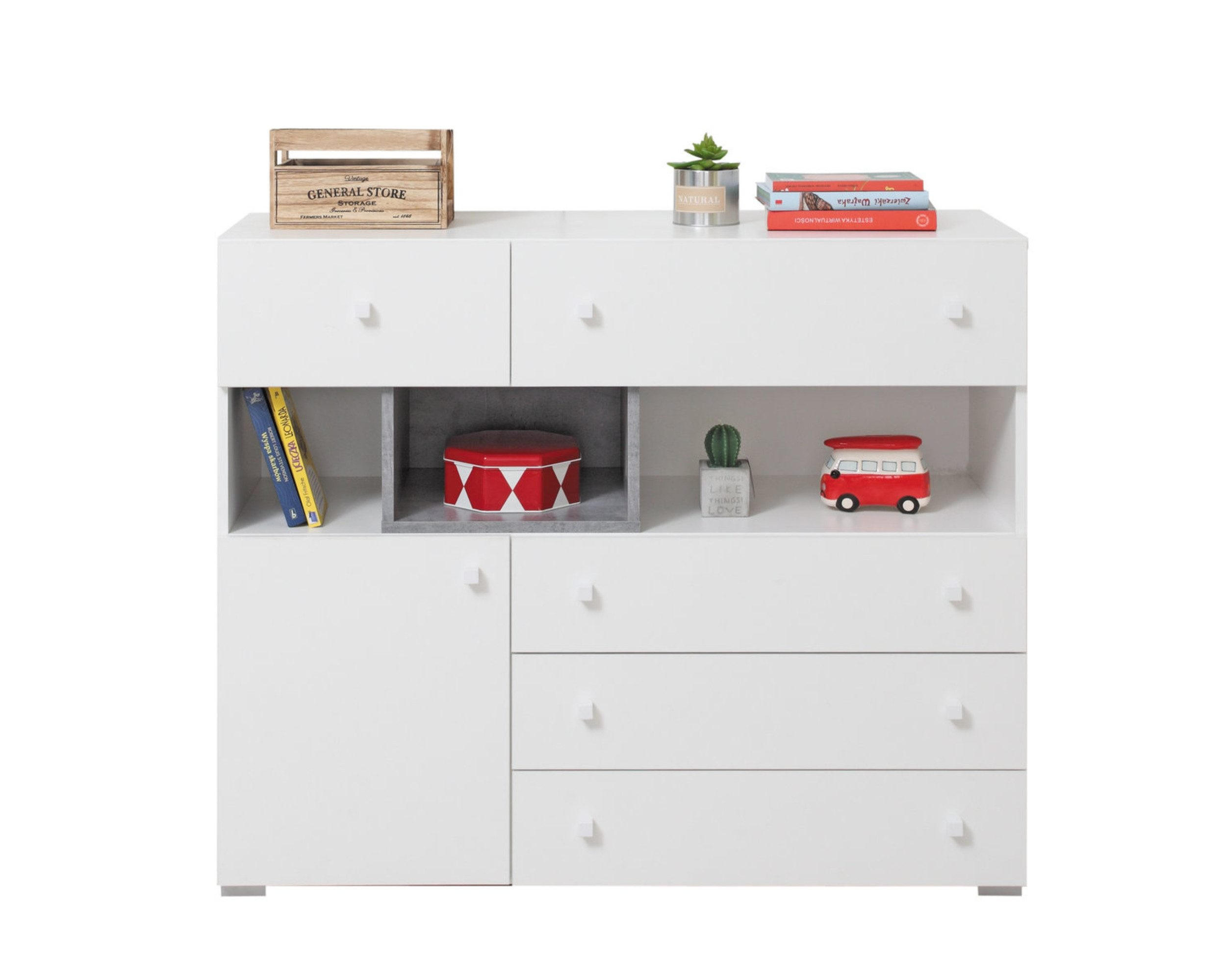 Deine Möbel 24 Kinderkommode Weiß, Grau 110x90x40 cm