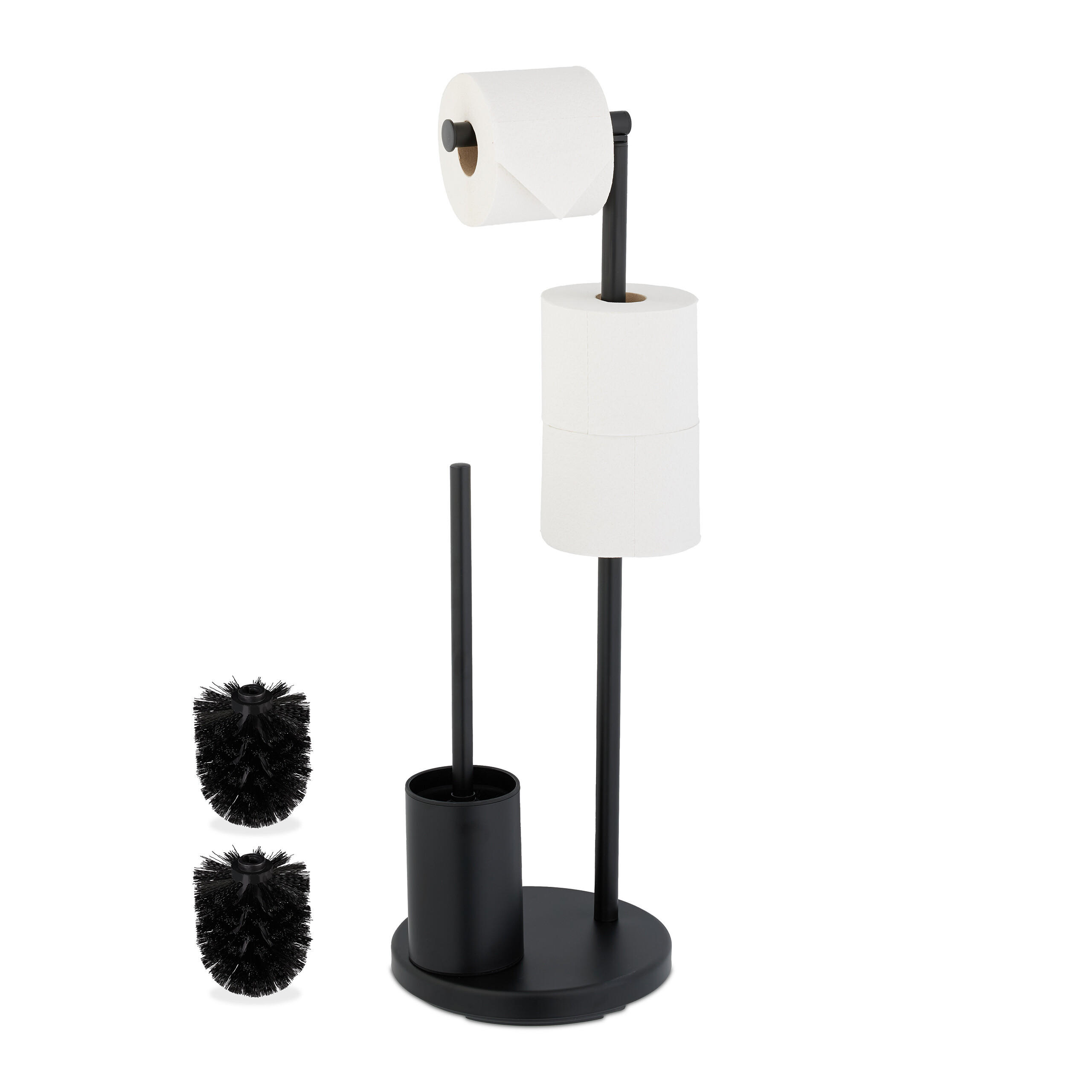 Relaxdays WC-SOUPRAVA Černá nerez volně stojící s WC kartáčem výška 68 cm