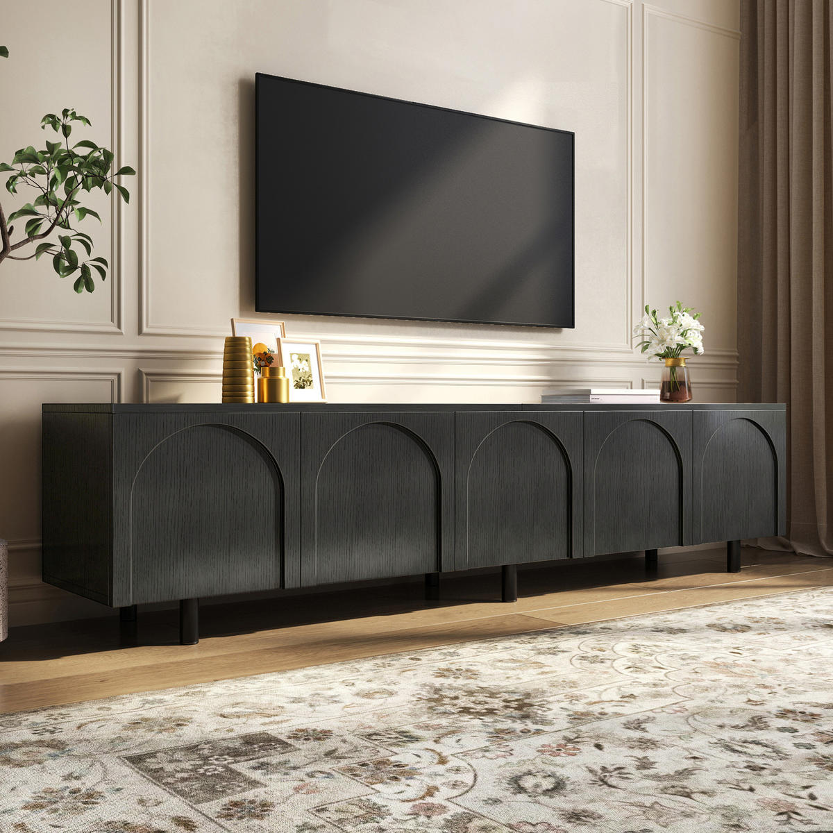 TV-ELEMENT mit 5 Türen 180 x 38 cm MDF Schwarz - Schwarz, Holzwerkstoff (38/45/180cm) - Beauniv