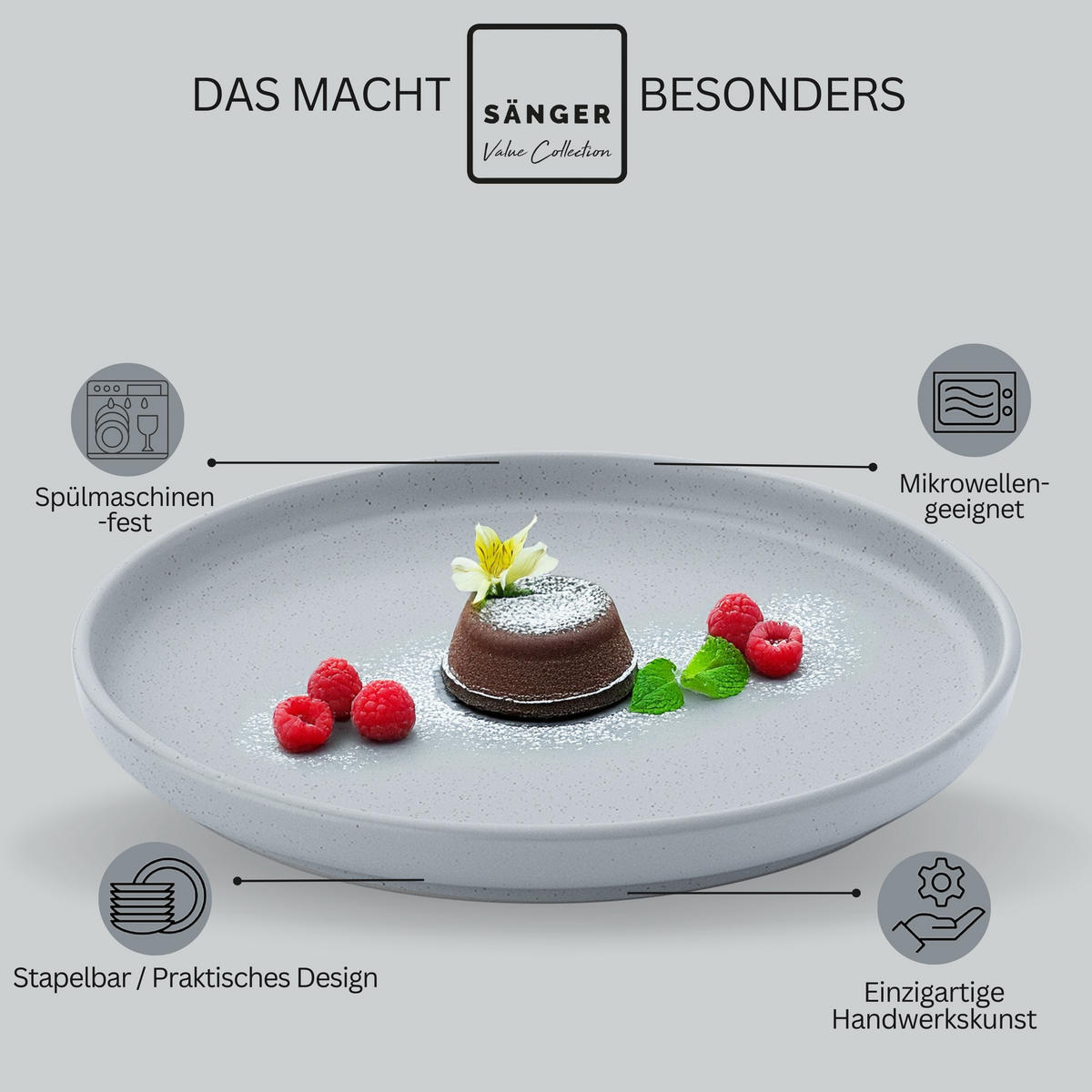 DESSERTTELLER LEEDS STERLING - 6 teilig aus Steingut - Hellgrau, Stein (20.5cm) - Sänger