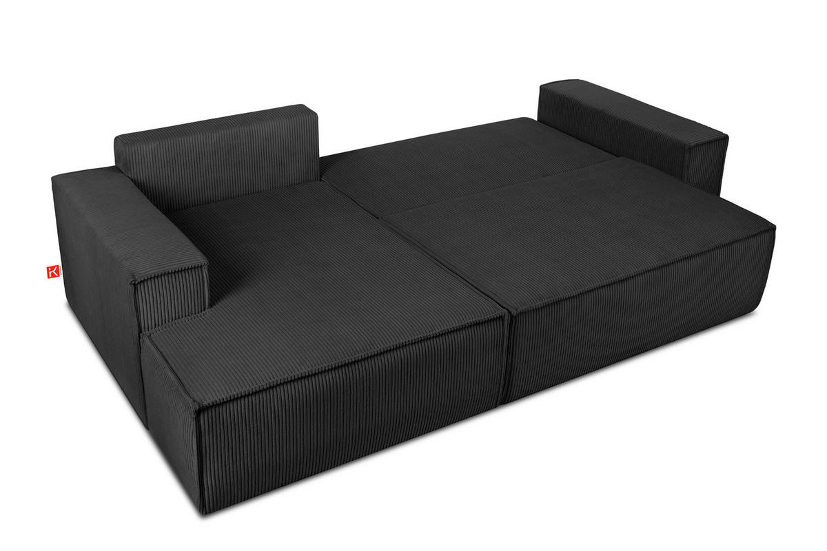 ECKSCHLAFSOFA-LINKS NAPI in Pet Friendly Cord-Stoff, dunkelgrau - Dunkelgrau/Schwarz, Textil (262/148cm) - KONSIMO®