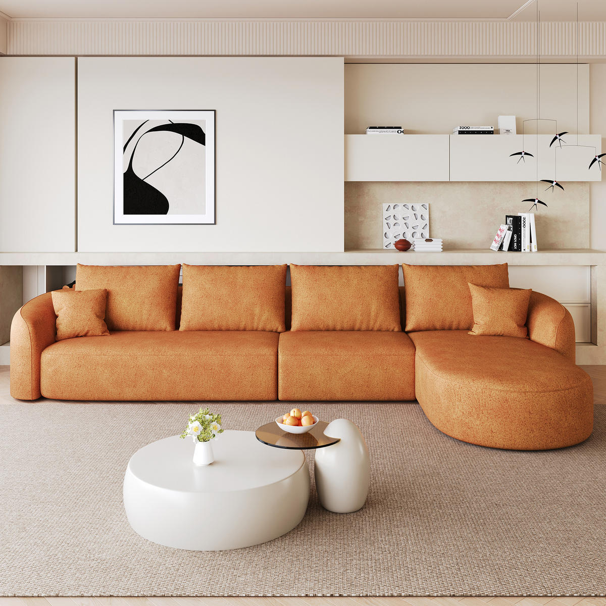ECKSOFA 3-Sitzer 336 cm Rechts L-Form ohne Montage, DE-34817, Orange - Orange, Textil (336/168cm) - ComfortXL