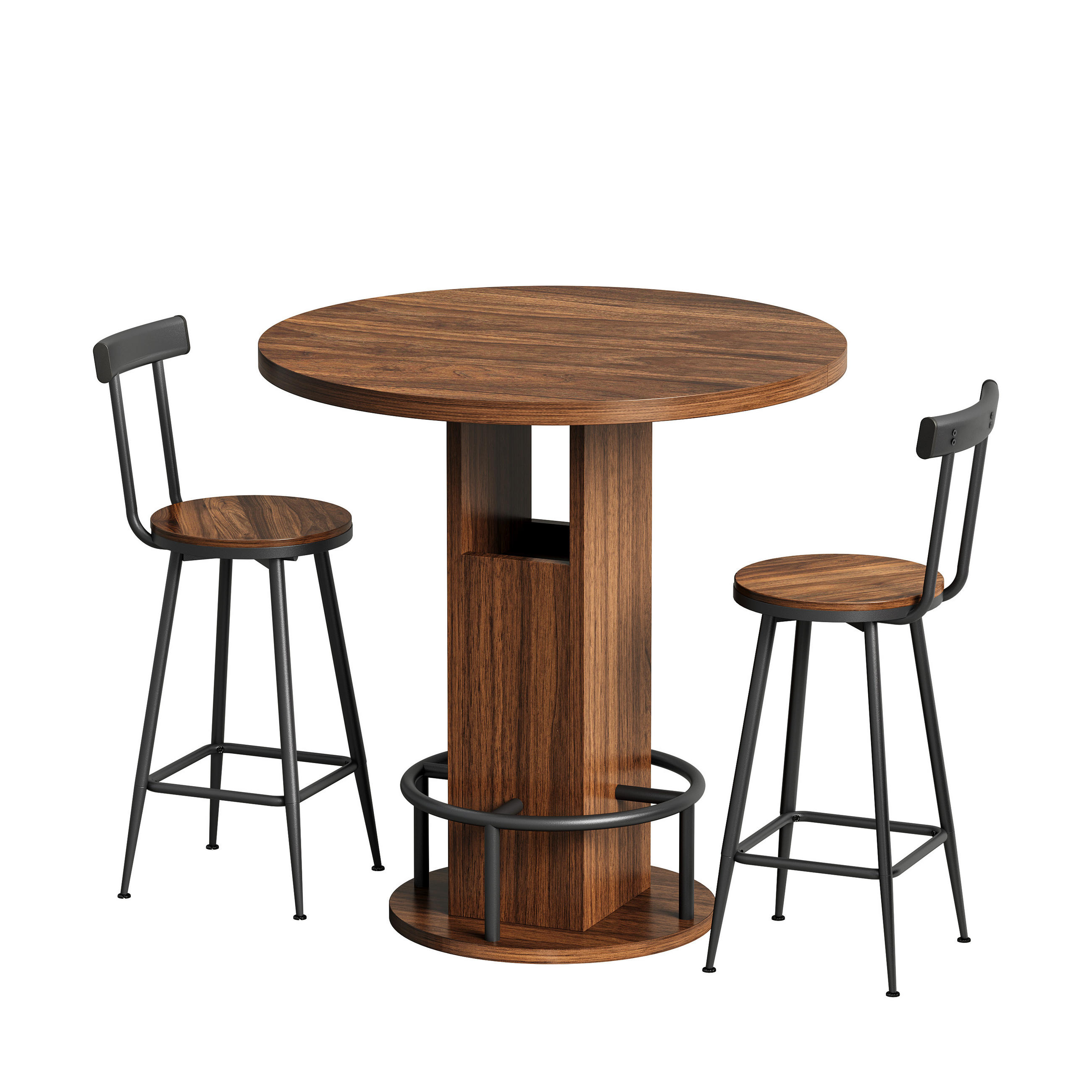 BARTISCH-SET DE-39330 3-teilig, rund, mit 2 Hockern Walnuss - Walnussfarben, Holzwerkstoff (80/91.5/80cm) - ComfortXL