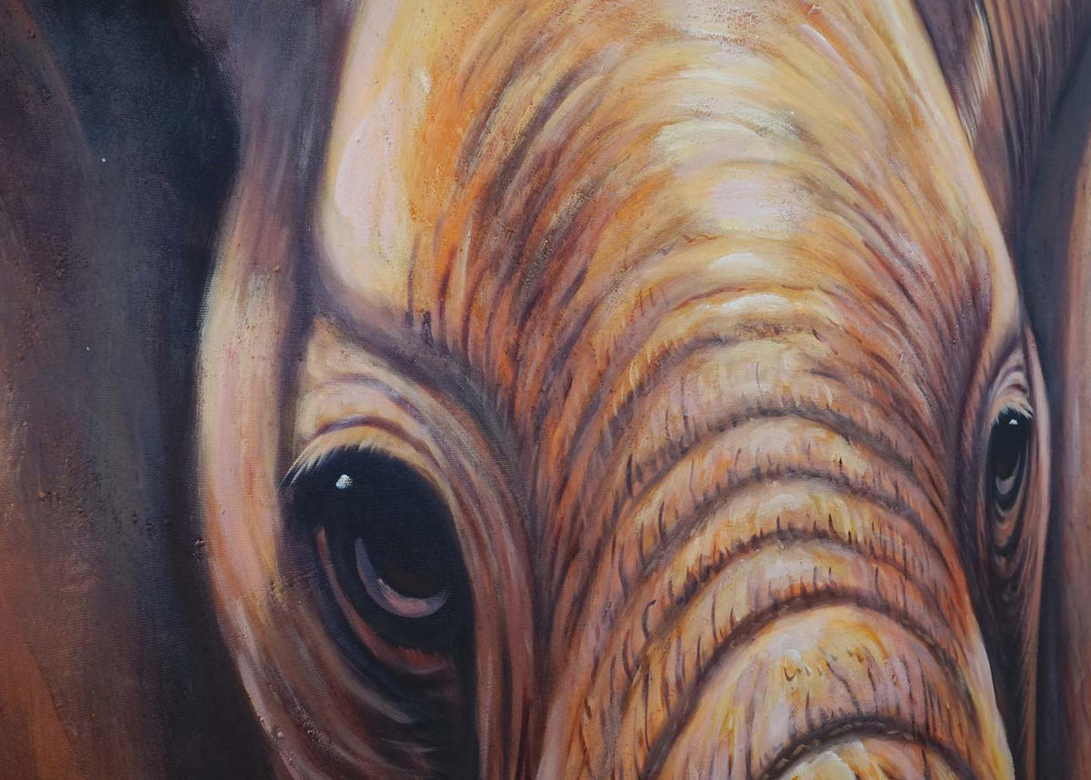 ÖLGEMÄLDE NAHAUFNAHME ELEFANT HANDGEMALT Mehrfarbig - Multicolor, Textil (100/120cm) - MCW