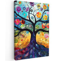 LEINWANDBILD Kunst - Baum des Lebens - Blumen - Hippie 20x30 cm - Dunkelblau, Textil (20/30cm) - MuchoWow