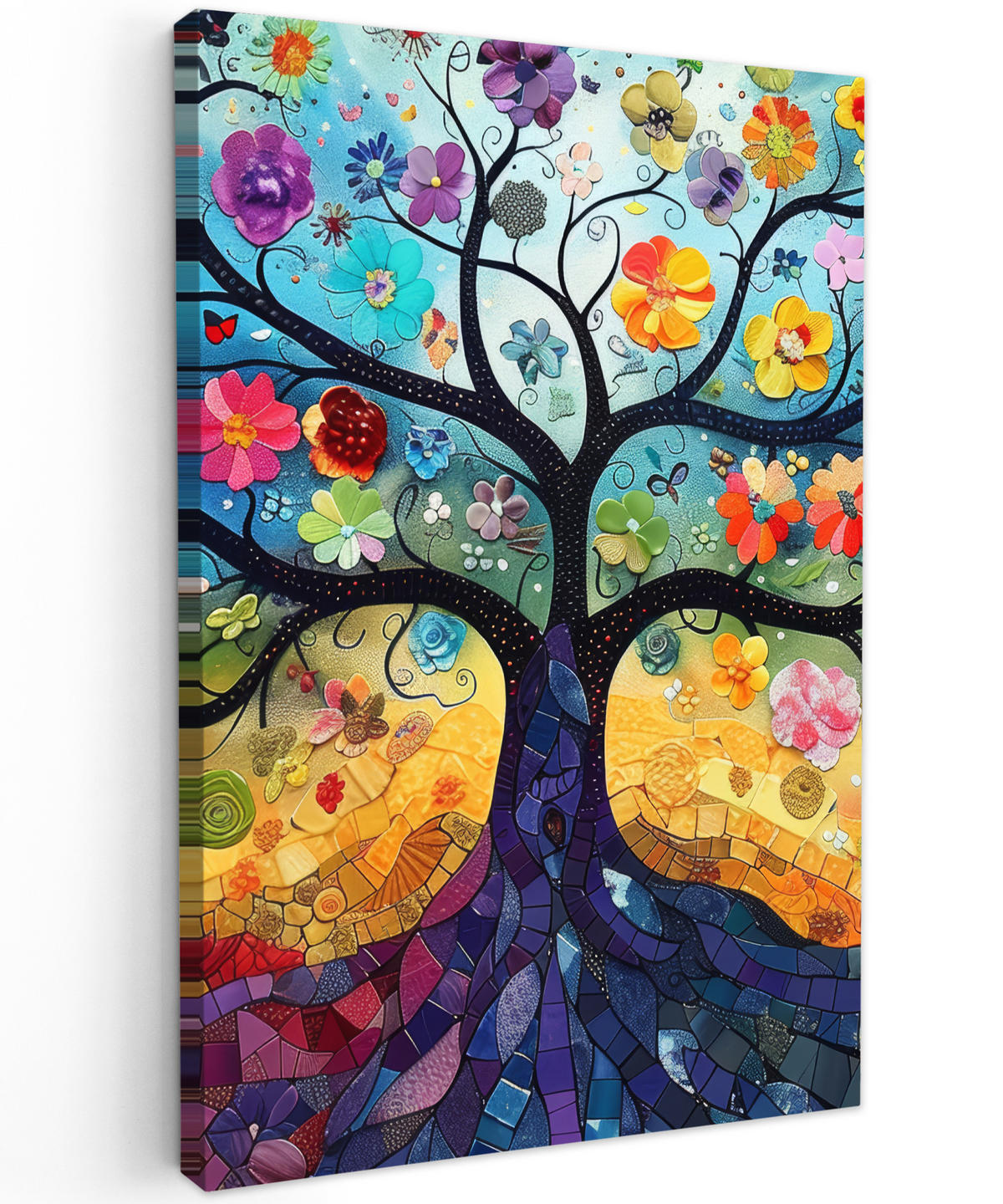 LEINWANDBILD Kunst - Baum des Lebens - Blumen - Hippie 20x30 cm - Dunkelblau, Textil (20/30cm) - MuchoWow