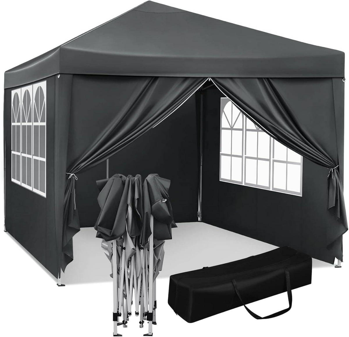PAVILLON Pop-Up wasserdichter Faltpavillon, aus Oxford Metallrahmen 3 x 3 m - Anthrazit, Metall (300/300/260cm) - Woltu