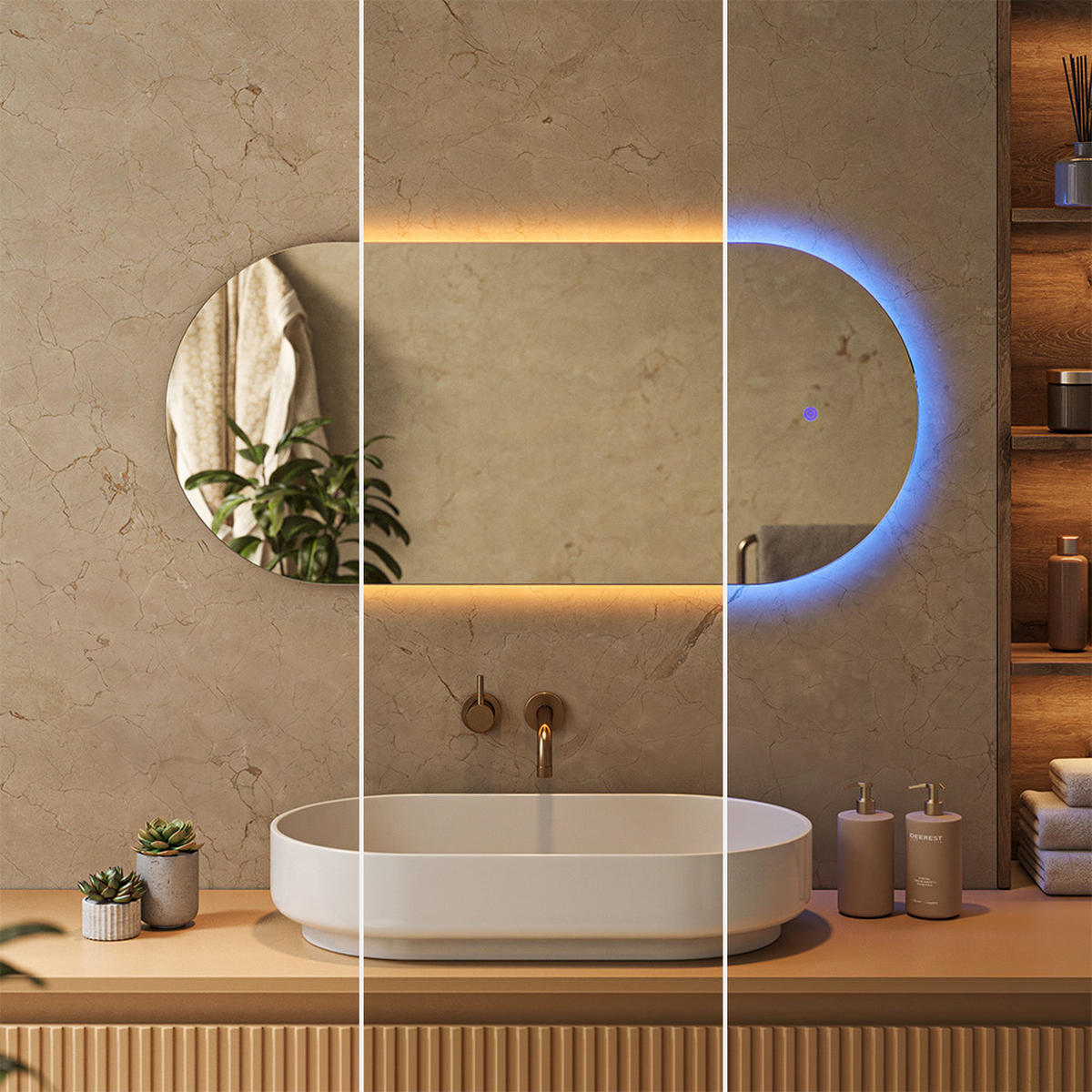 KOPALNIŠKO OGLEDALO Bela 110 x 50 cm z osvetlitvijo LED - bela, steklo (110/50/3cm) - Vicco