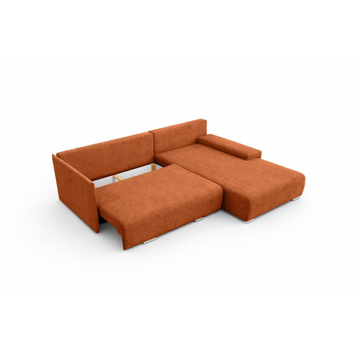 ECKSOFA L-Form Schlaffunktion Livorno Cord-Stoff Kupfer Rechts - Chromfarben/Schwarz, Holz/Kunststoff (246/188cm) - Kaiser Möbel