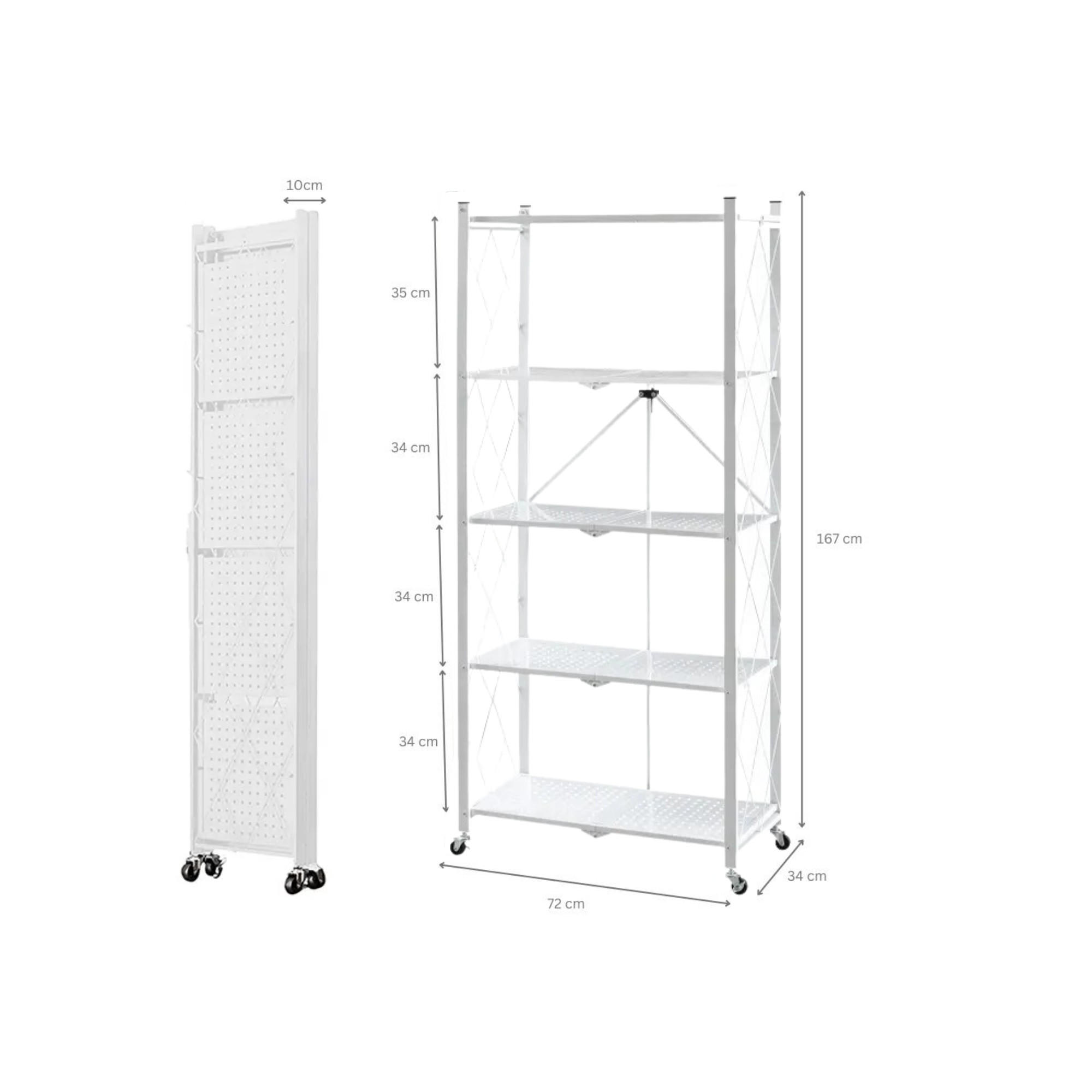 KLAPPREGAL auf Rollen 5 Fachböden Belastbarkeit 250kg 167x72x34 cm Weiß - Weiß, Metall (72/167/34cm) - PROREGAL
