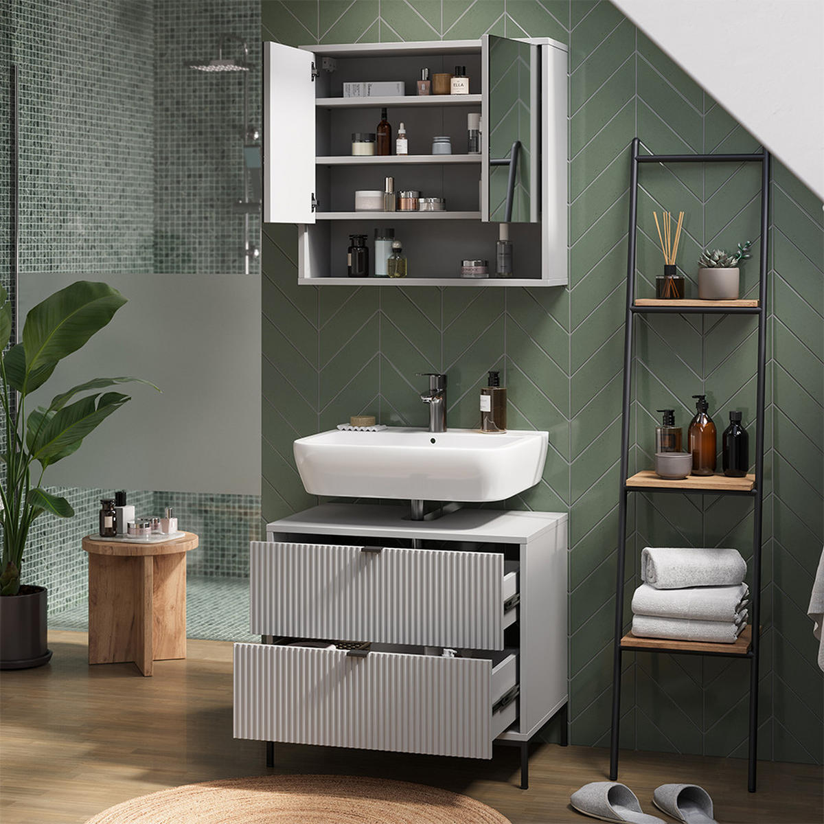 WASCHBECKENUNTERSCHRANK Eliza Grau 70 x 63 cm mit 2 ausziehbaren Schubladen - Grau, Holzwerkstoff (70/63/45.1cm) - Vicco