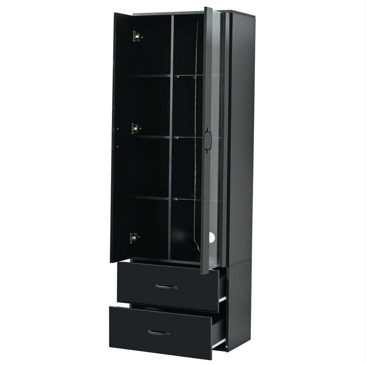 VITRINE 59,5/35/182 cm aus Holzwerkstoff mit LED-Beleuchtung und Acryltür Schwarz - Schwarz, Holzwerkstoff (60/182/35cm) - Modenvie