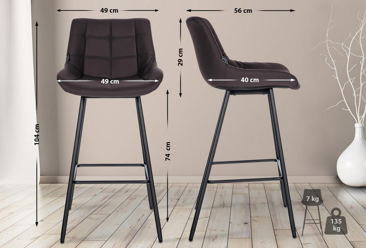 BARHOCKER Lederlook braun - Schwarz/Braun, Textil/Metall (49/104/56cm) - CLP