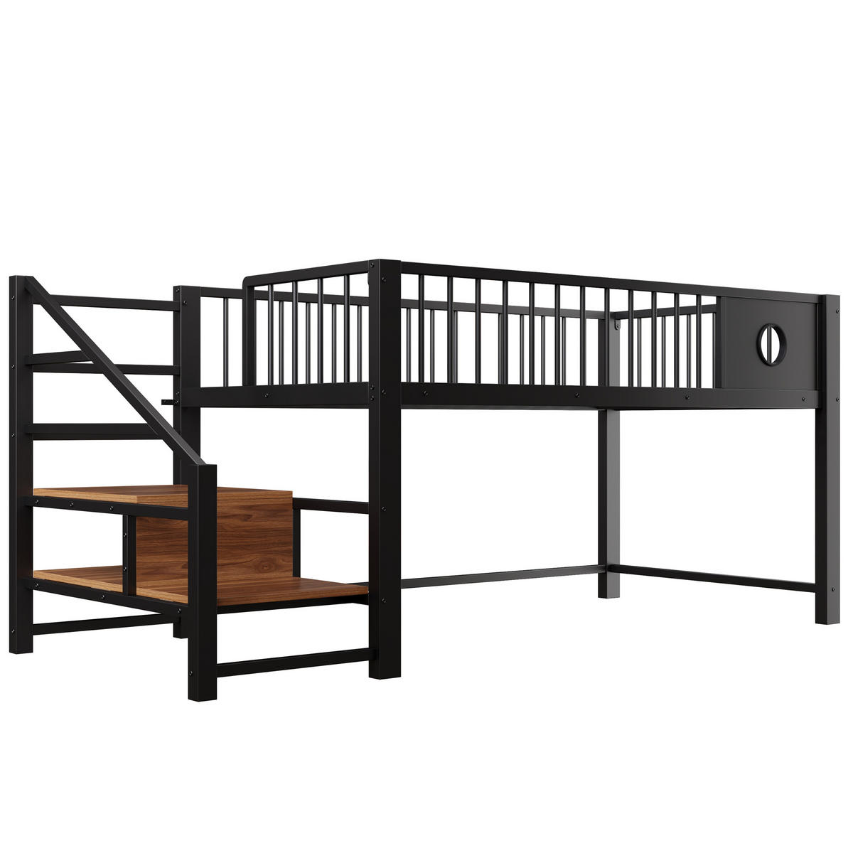 KINDERBETT 90/200 cm DE-01522, in Schwarz, mit Aufbewahrungsleiter - Schwarz, Metall (90/200cm) - ComfortXL