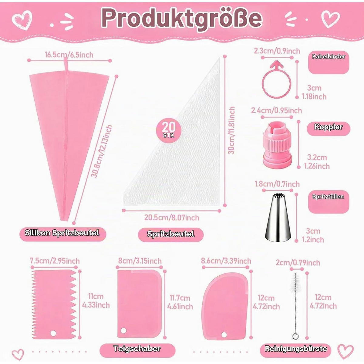 SPRITZBEUTEL Set 40-teilig Rosa/Weiß - Rosa, Kunststoff (20.5/3.2/30.8cm)