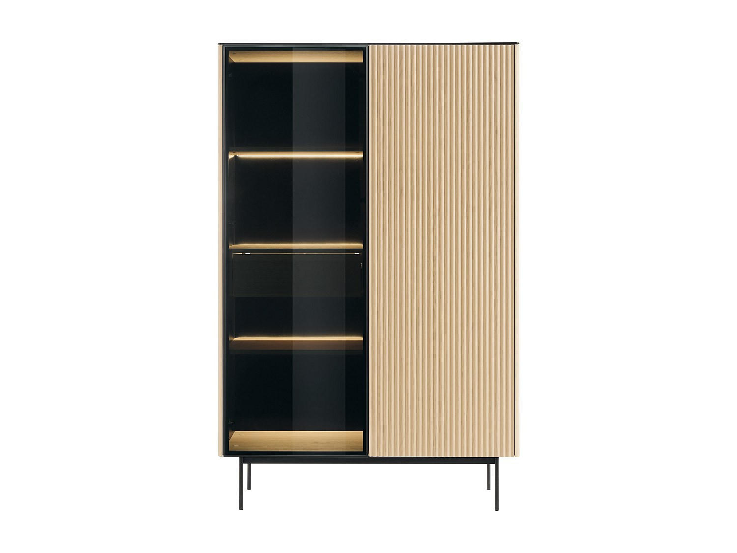 VITRINENSCHRANK - 107 cm x 39 cm - Glas, Holz, Platte - Schwarz, Naturfarben Hell SAYERA - Schwarz/Naturfarben, Glas/Holz (107/166/39cm) - Vente-Unique