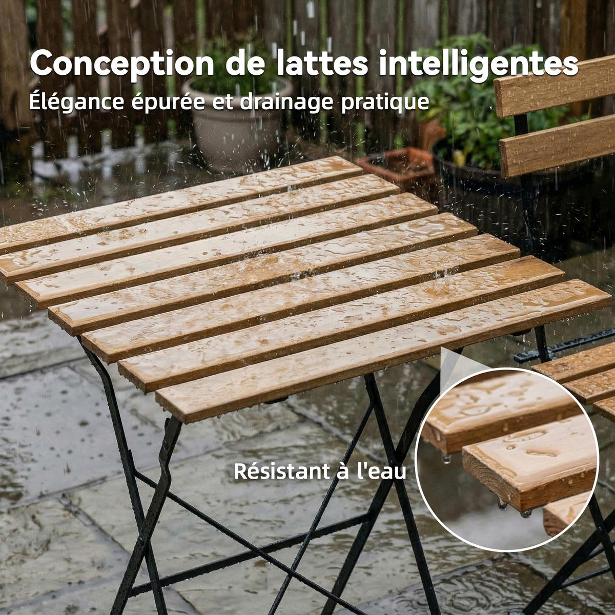 BALKONSET 3-teilig DE-14228 klappbar, Akazienholz Natur - Naturfarben, Metall - ComfortXL