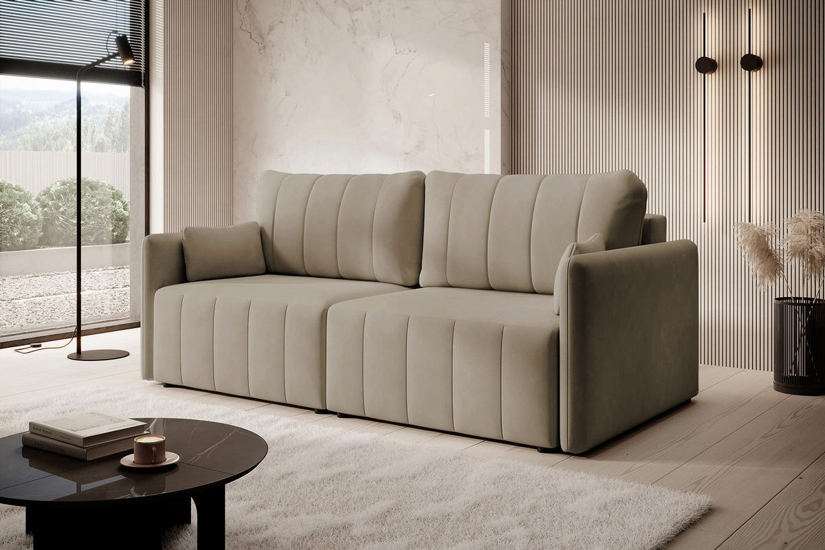 SCHLAFSOFA Pierra Beige hydrophober Samt - Beige/Schwarz, Kunststoff/Textil (215/100/112cm) - Selsey