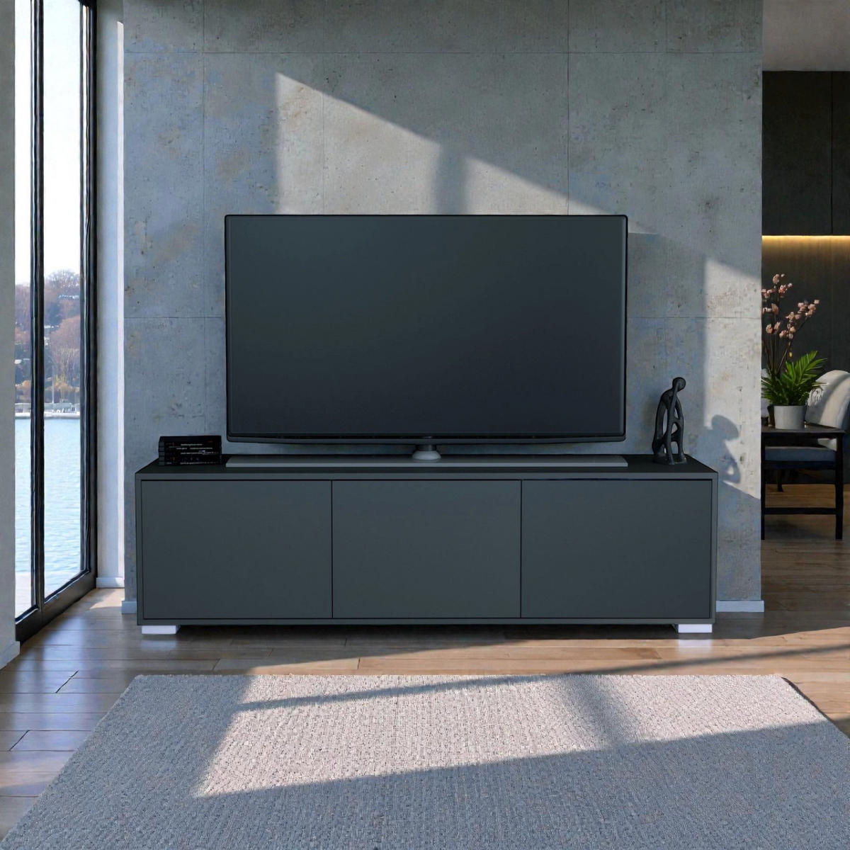 TV-BOARD Elena, Lowboard mit Push-to-Open, Made in Germany, Moderner Fernsehschrank, Anthrazit matt (152,5 x 43 x 37 cm) - Anthrazit, Holzwerkstoff (152.5/43/37cm) - InnoFurn